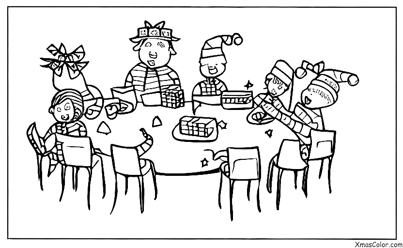 Navidad / Alegría: Un grupo de amigos que comparten un regalo Secret Santa