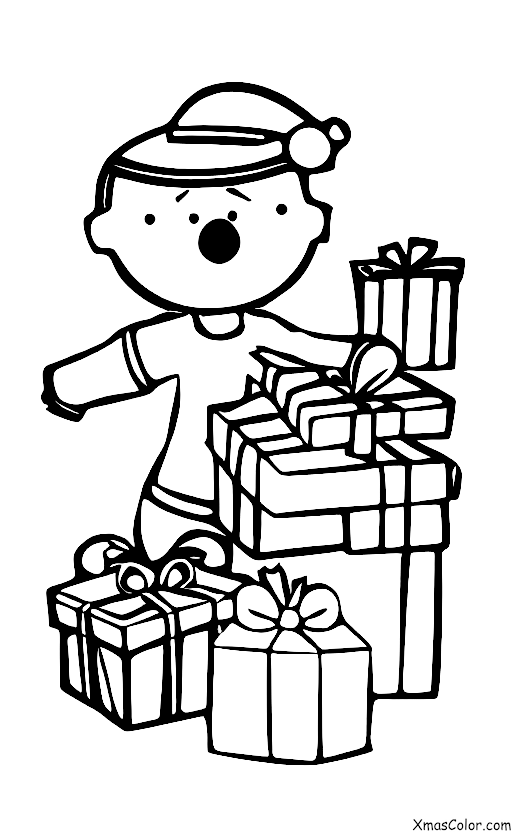 Navidad / Alegría: Un niño abriendo un regalo en la mañana de Navidad