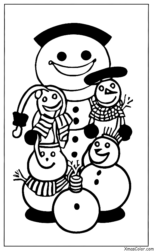Navidad / Amigos: 4 amigos haciendo un muñeco de nieve