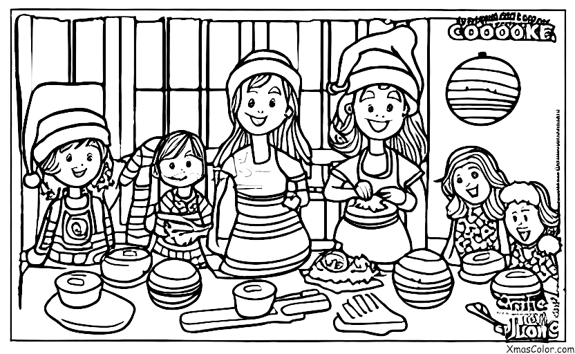 Navidad / Amigos: 6 amigos horneando galletas de Navidad