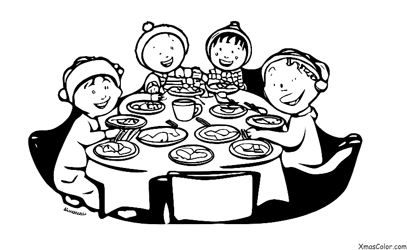 Navidad / Amigos: Amigos de Navidad que comparten una comida