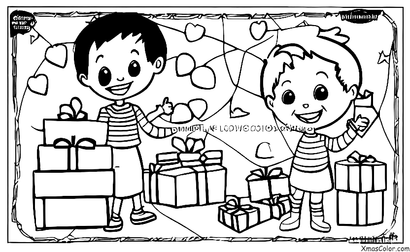 Navidad / Amor: Un niño que le da un regalo a su novia