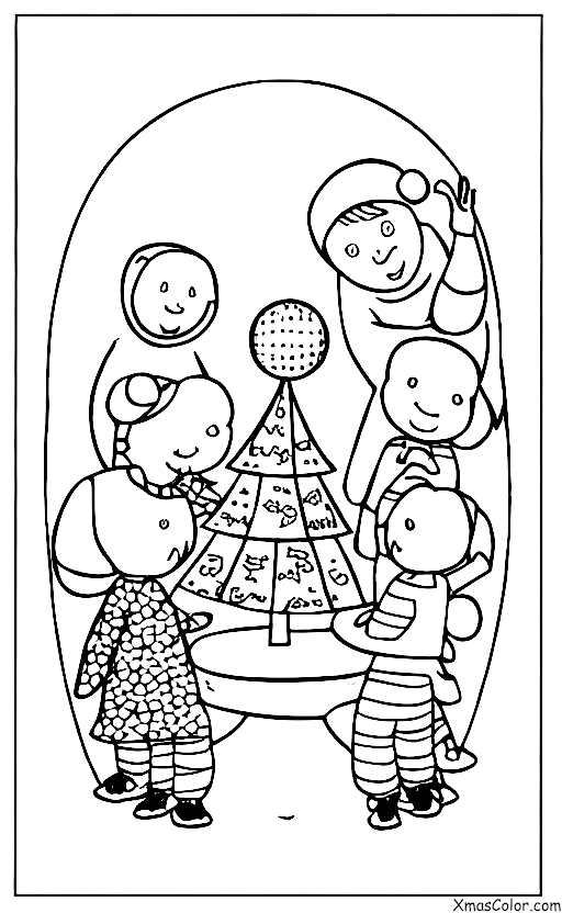 Navidad / Amor: Una familia sentada alrededor del árbol de Navidad