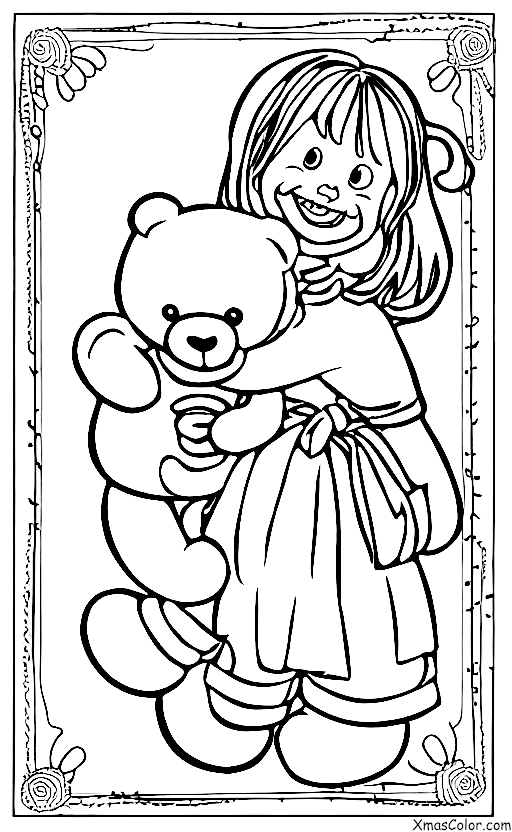 Navidad / Amor: Una niña abrazando a su osa de peluche