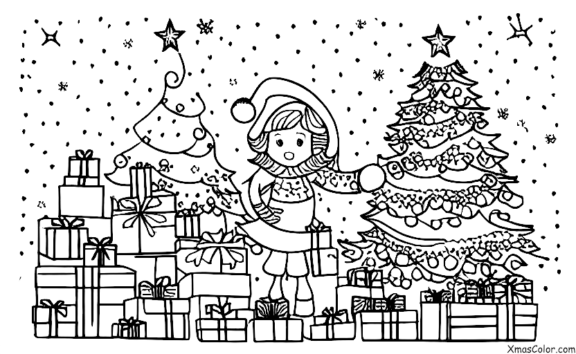 Navidad / Ángeles de la Nieve: Un ángel de nieve y un árbol de Navidad