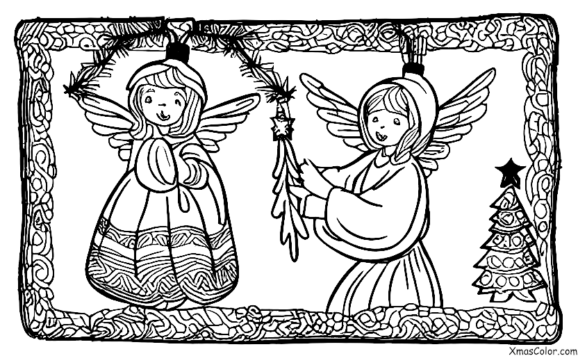 Navidad / Ángeles de Navidad: Un ángel de Navidad decorando un árbol de Navidad