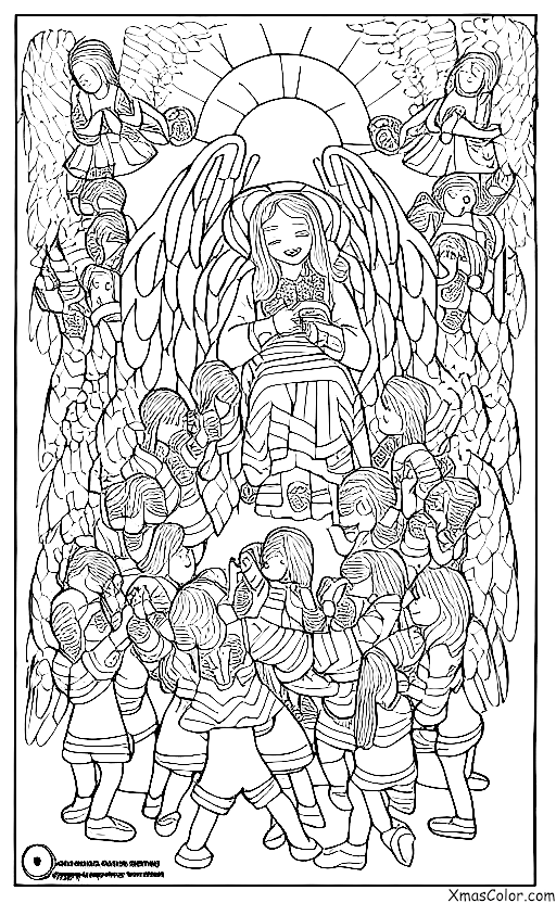 Navidad / Ángeles de Navidad: Un ángel rodeado por un grupo de niños