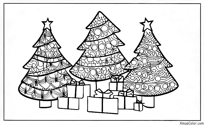 Navidad / Árboles de Navidad: Árboles de Navidad decorados con luces coloridas y adornos
