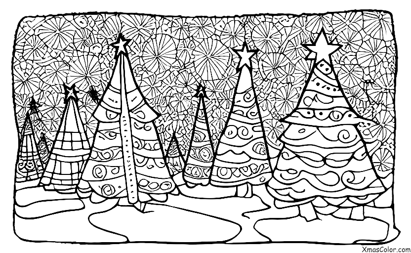 Navidad / Árboles de Navidad: Un árbol de Navidad en medio de un bosque nevado
