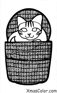 Navidad / Árboles de Navidad: Un gato durmiendo en un cesto