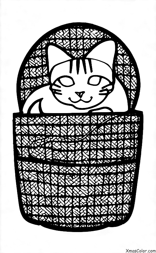 Navidad / Árboles de Navidad: Un gato durmiendo en un cesto