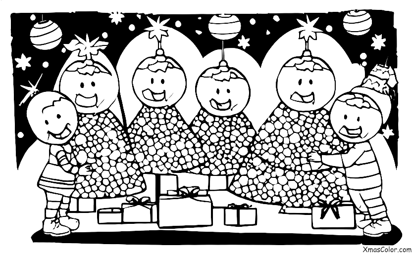 Navidad / Árboles de Navidad: Un grupo de niños decorando un árbol de Navidad