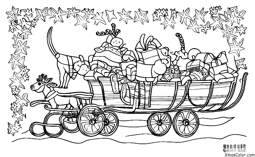 Navidad / Árboles de Navidad: Un trineo siendo tirado por renos