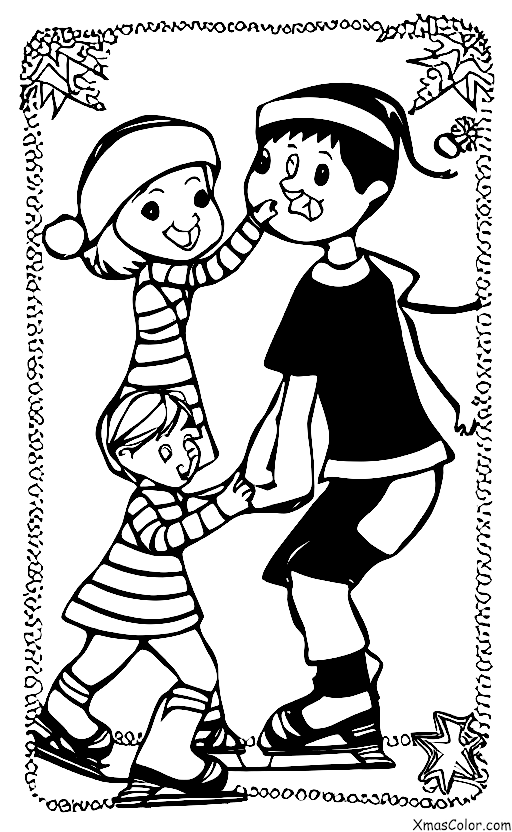 Navidad / Bailarín: Un niño y una niña patinando sobre el hielo