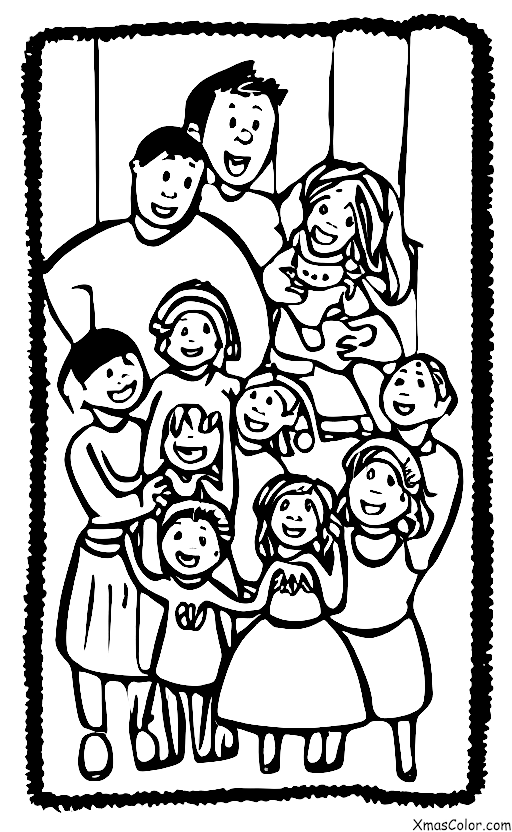 Navidad / Bailarín: Una familia alrededor del árbol de Navidad, cantando y bailando