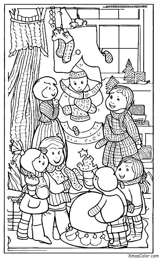 Navidad / Blanco navideño: Escena de Navidad blanca con niños haciendo un muñeco de nieve