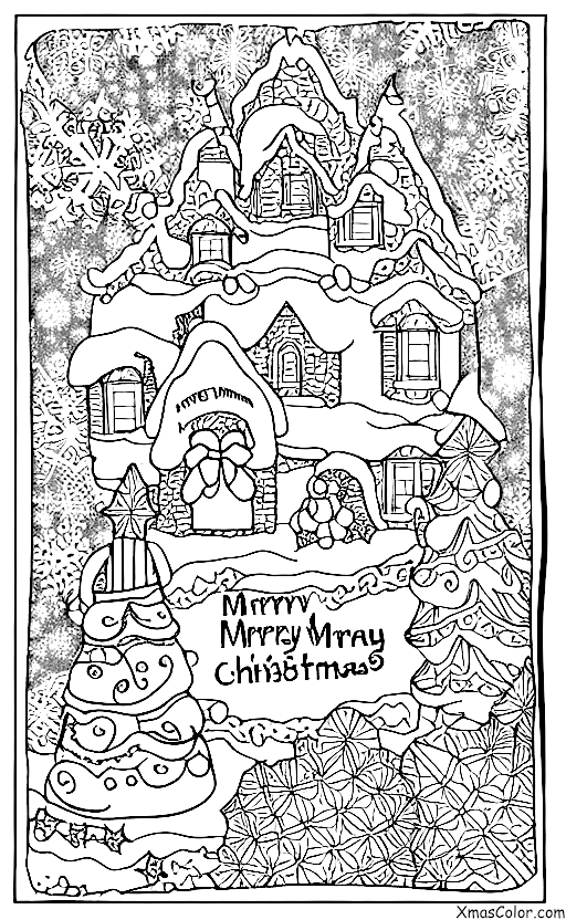 Navidad / Blanco navideño: Escena de Navidad blanca con una tarjeta de Navidad