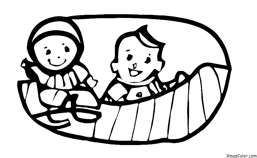 Navidad / Blanco navideño: Un niño que va en tobogán por una colina