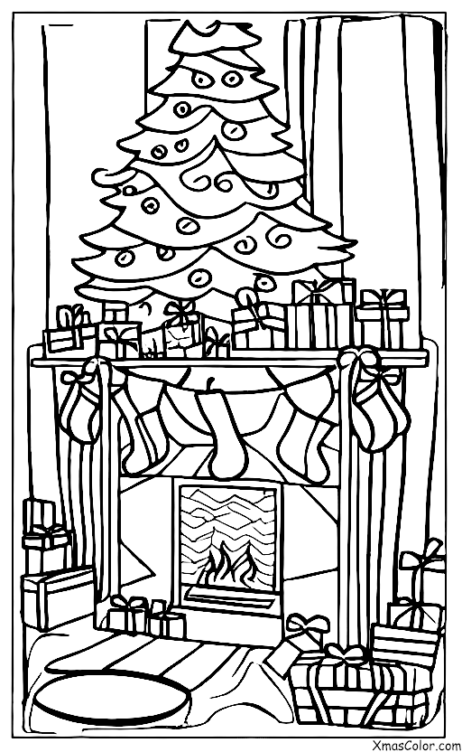 Navidad / Blanco navideño: Una chimenea con un fuego ardiente