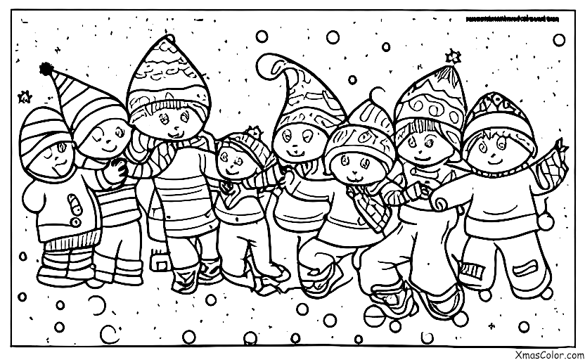 Navidad / Bolas de nieve: Un grupo de niños teniendo una pelea de bolazos de nieve