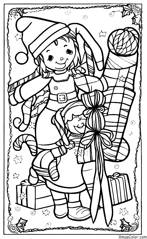 Navidad / Calcetines de Navidad: Calcetín de Navidad con un duende