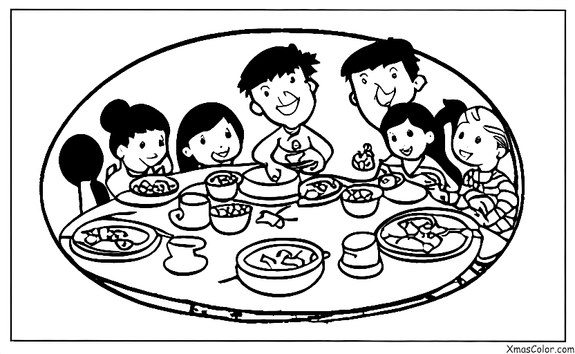 Navidad / Campanas de Navidad: Una familia reunida alrededor de la mesa de cena