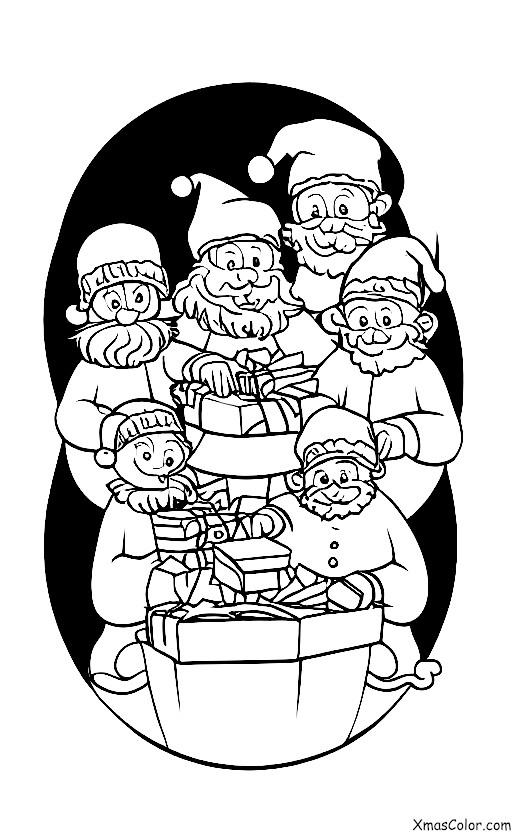 Navidad / Campanas de trineo: Santa y sus elfos haciendo juguetes en el taller