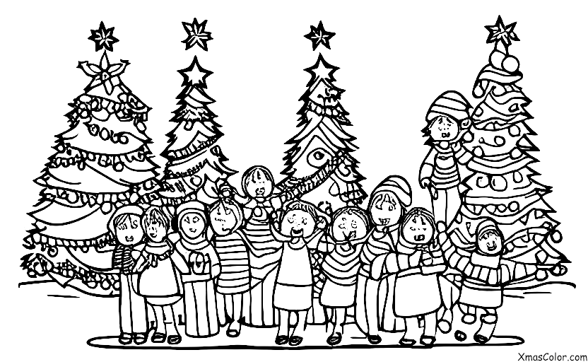 Navidad / Canto de Navidad: Los villancicos cantan frente al árbol de Navidad