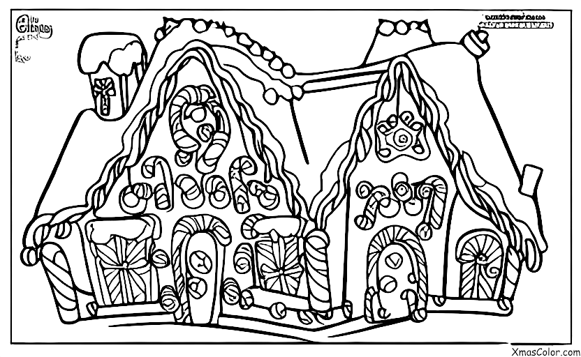 Navidad / Casas de jengibre de Navidad: Una casa de galletas con un árbol de Navidad de glasa y adornos de dulces.