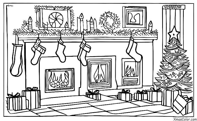 Navidad / Chimeneas: Una chimenea con un tronco de Navidad ardiente