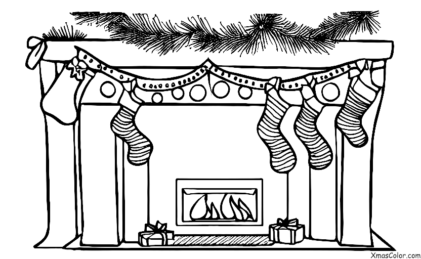 Navidad / Chimeneas: Una chimenea con una chimenea decorada para Navidad