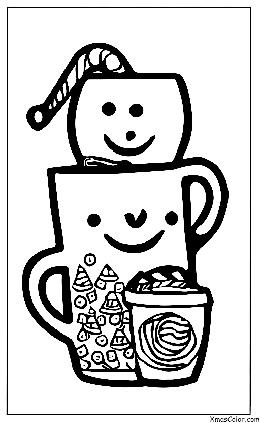 Navidad / Chocolate Caliente: Un vaso de chocolate caliente con un muñeco de nieve
