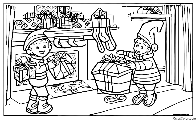 Navidad / ЏЏЏЏЏЏ: Elfo de Navidad entregando regalos a los niños buenos