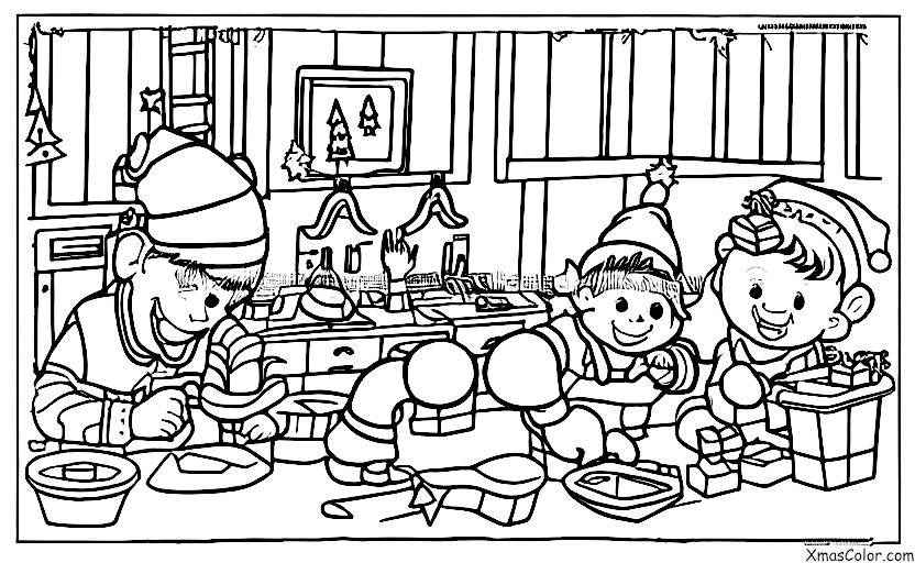 Navidad / ЏЏЏЏЏЏ: Elfo de Navidad haciendo juguetes en el taller de Santa