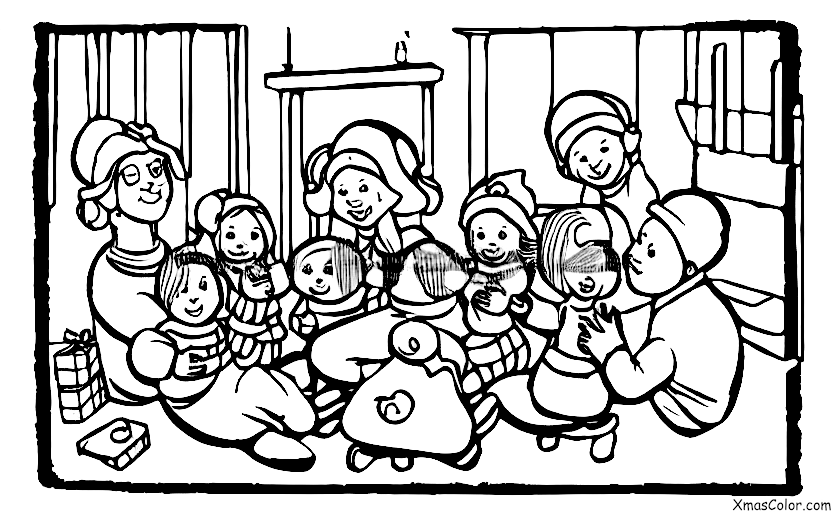 Navidad / Clima Invernal: Una escena de una familia frente a su chimenea