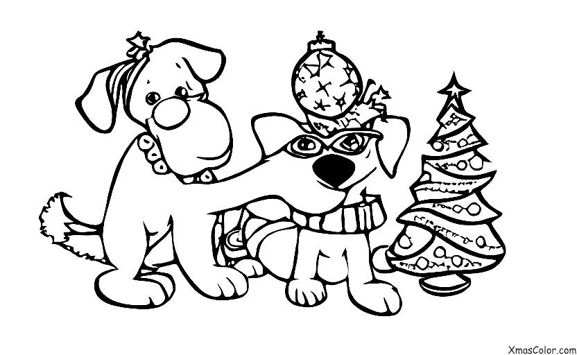 Navidad / Colocar luces de Navidad: Enredar accidentalmente luces de Navidad alrededor de un perro
