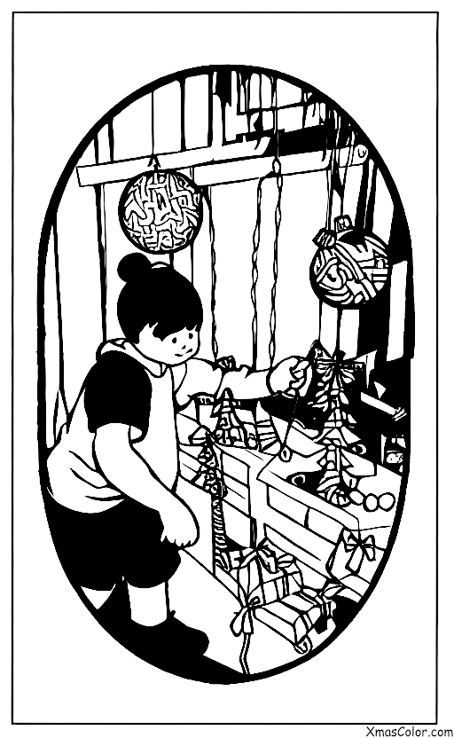 Navidad / Colocar luces de Navidad: Un niño está colgando luces de Navidad