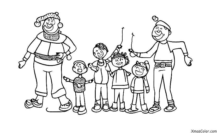 Navidad / Colocar luces de Navidad: Una familia está poniendo luces de Navidad juntos