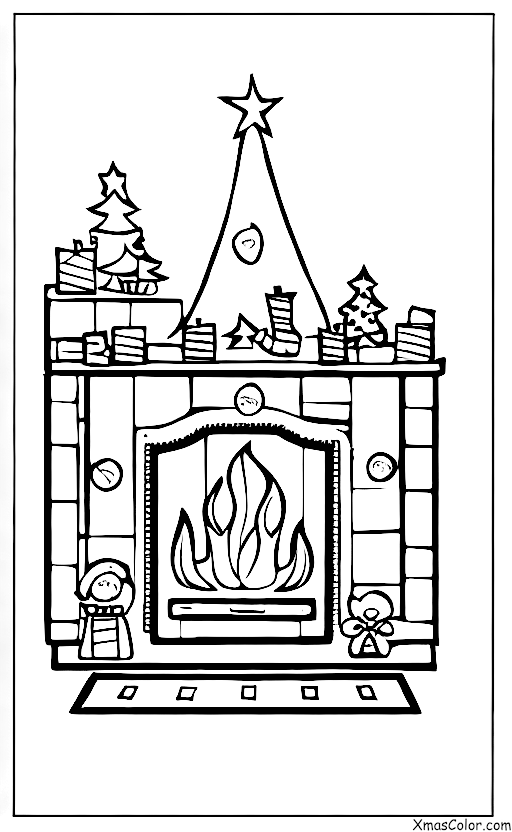 Navidad / Colores de Navidad: Una chimenea con una alfombra roja y verde