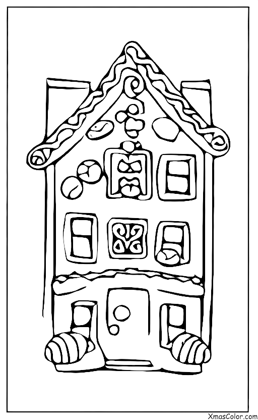 Navidad / Comer casas de pan de jengibre: Una casa de galletas de jengibre con un hombre de jengibre asomándose por la ventana