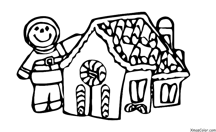 Navidad / Comer casas de pan de jengibre: Una familia de galletas de jengibre comiendo una casa de jengibre