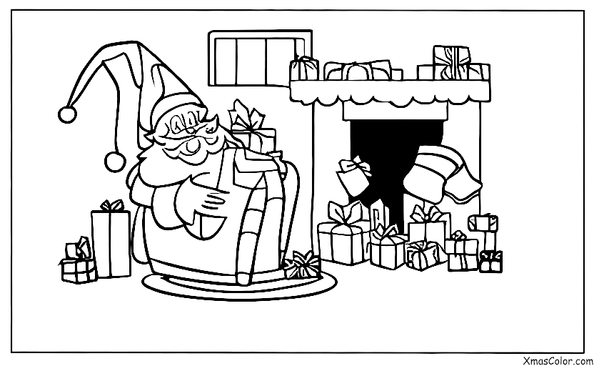 Navidad / Compras de Navidad: Santa bajando por la chimenea