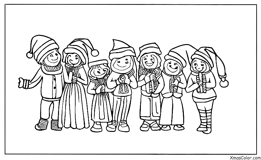 Navidad / Coristas de Navidad: Coristas de Navidad de pie frente a una puerta