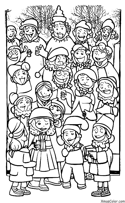 Navidad / Coristas de Navidad: Grupo de villancicos cantando en un parque público