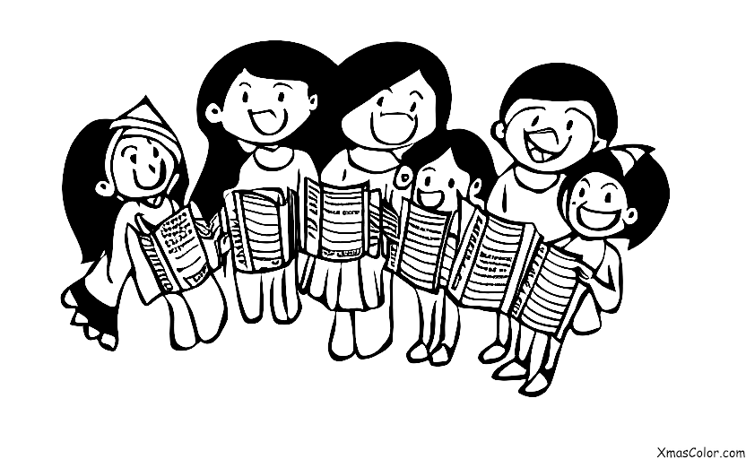Navidad / Coro de Navidad: Un grupo de adolescentes que cantan villancicos juntos