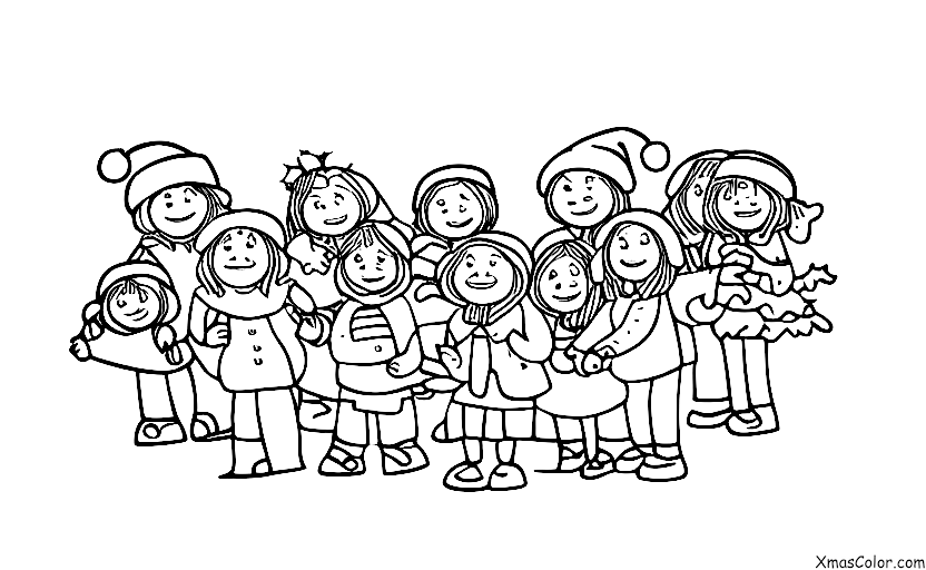 Navidad / Coro de Navidad: Un grupo de personas de todas las edades cantando villancicos navideños juntas
