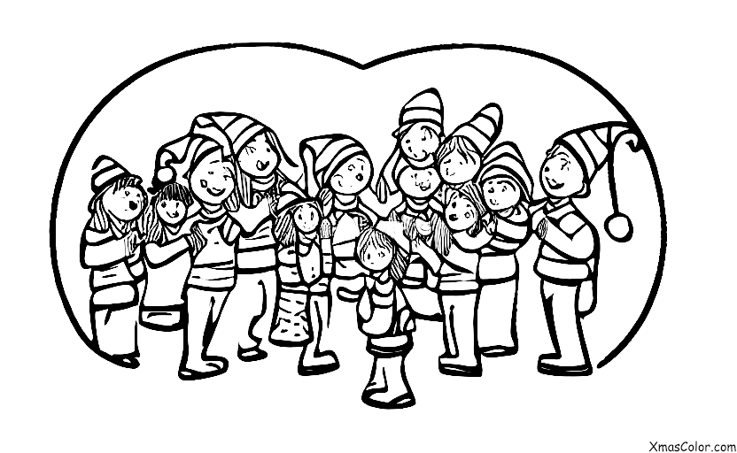Navidad / Coro de Navidad: Un grupo de personas que cantan villancicos en la nieve