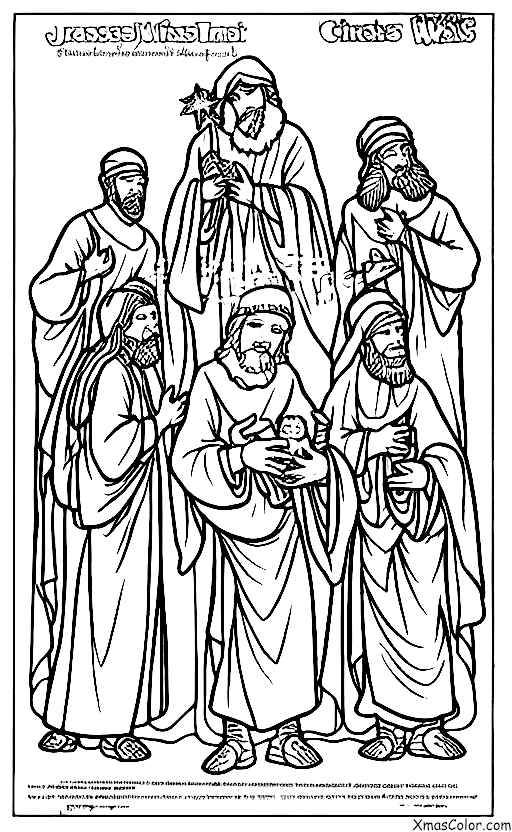 Navidad / Cumpleaños de Jesús: Los tres reyes magos ofreciendo sus regalos a Jesús