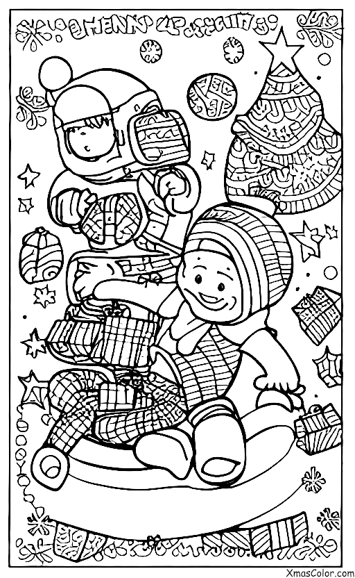 Navidad / Dar: Un niño con un trineo bajando por una colina