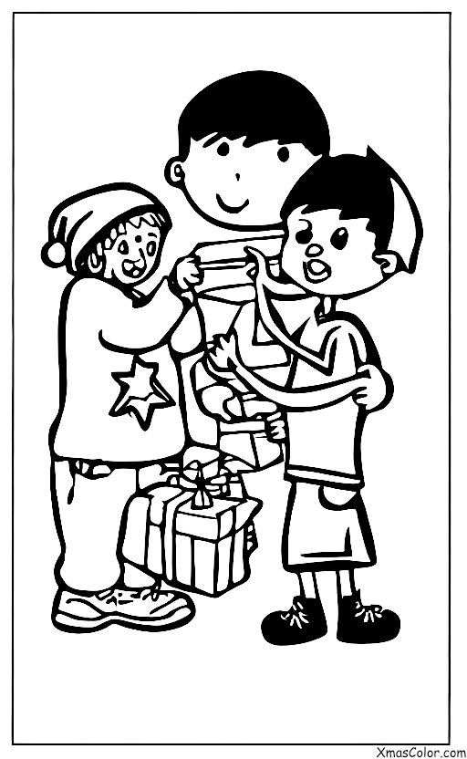 Navidad / Dar: Un niño que le da un regalo de Navidad a una persona sin hogar